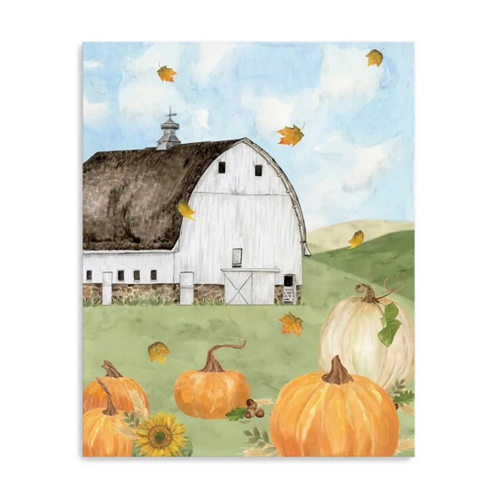 Barn with Pumpkins Canvas Art Print, 20x16 in.