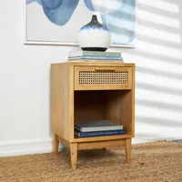 Natural Wood Rattan Nightstand