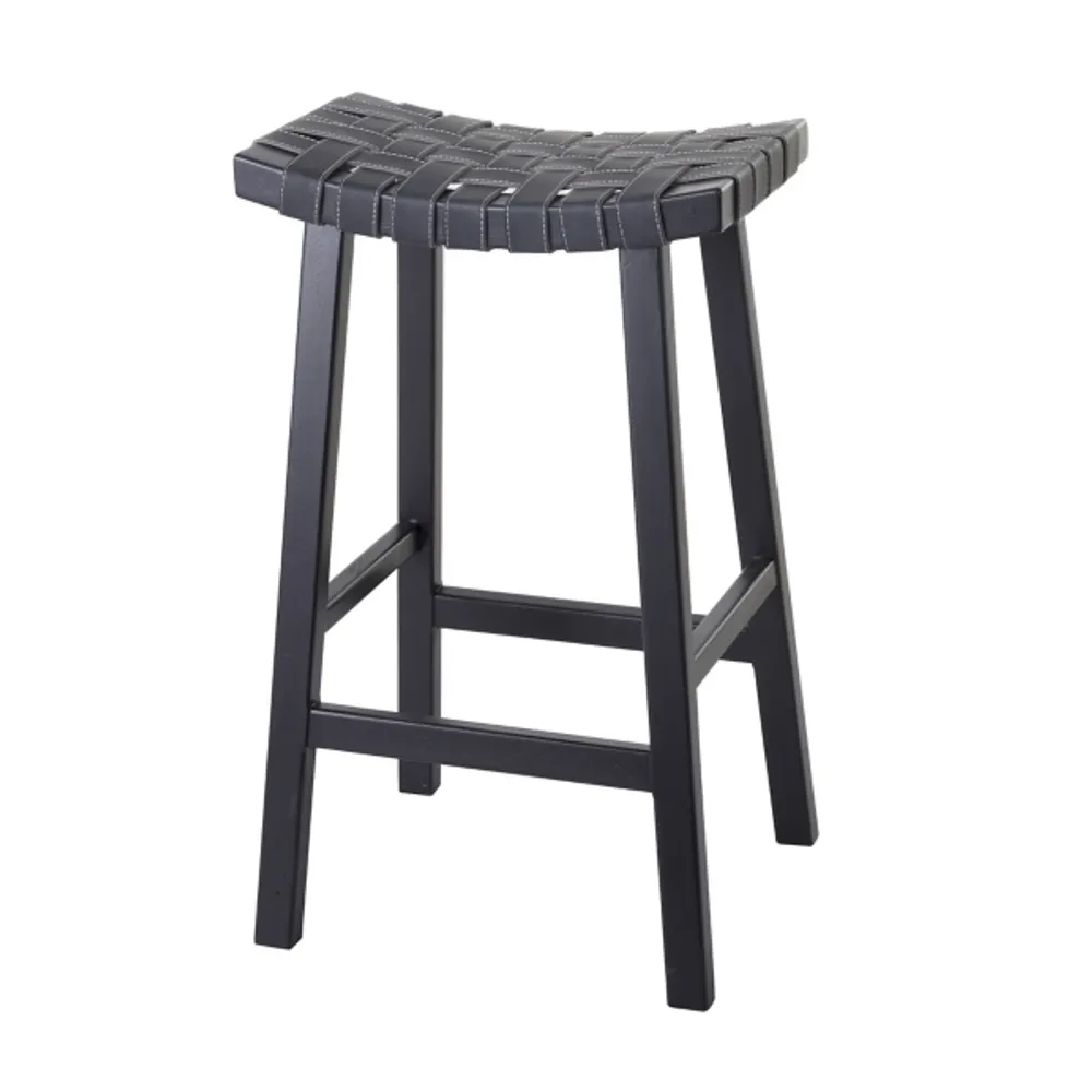 Black Faux Leather Weave Barstool