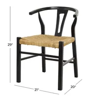 Black Teak Wood and Seagrass Dining Chair