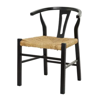 Black Teak Wood and Seagrass Dining Chair