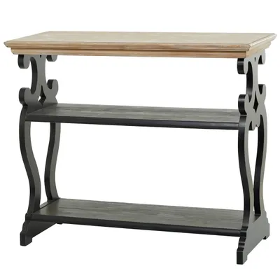 Natural and Black Wood 3-Tier Console Table