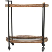 Oval Black and Bronze Rolling Bar Cart