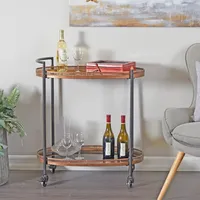 Oval Black and Bronze Rolling Bar Cart