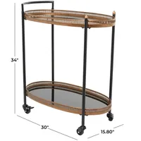 Oval Black and Bronze Rolling Bar Cart