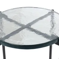 Clear Textured Glass & Black Iron Accent Table