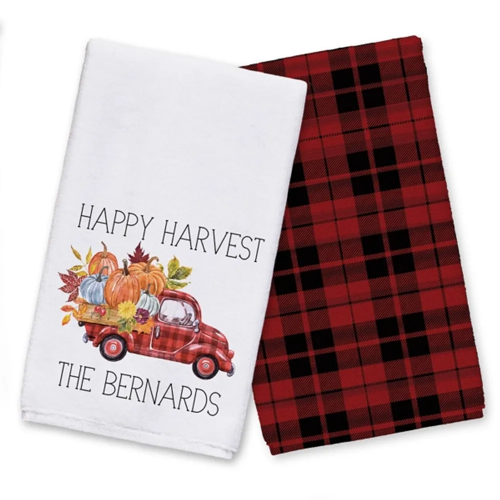 Personalized Happy Harvest Tea Towels, Set of 2