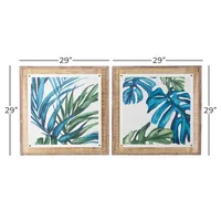 Blue Tropical Leaves Art Prints, Set of 2