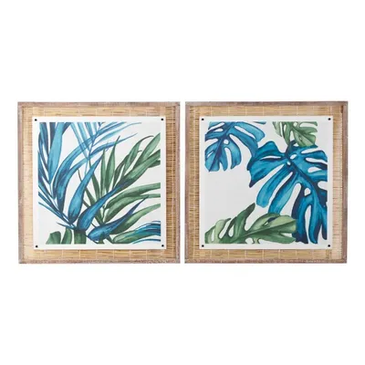 Blue Tropical Leaves Art Prints, Set of 2