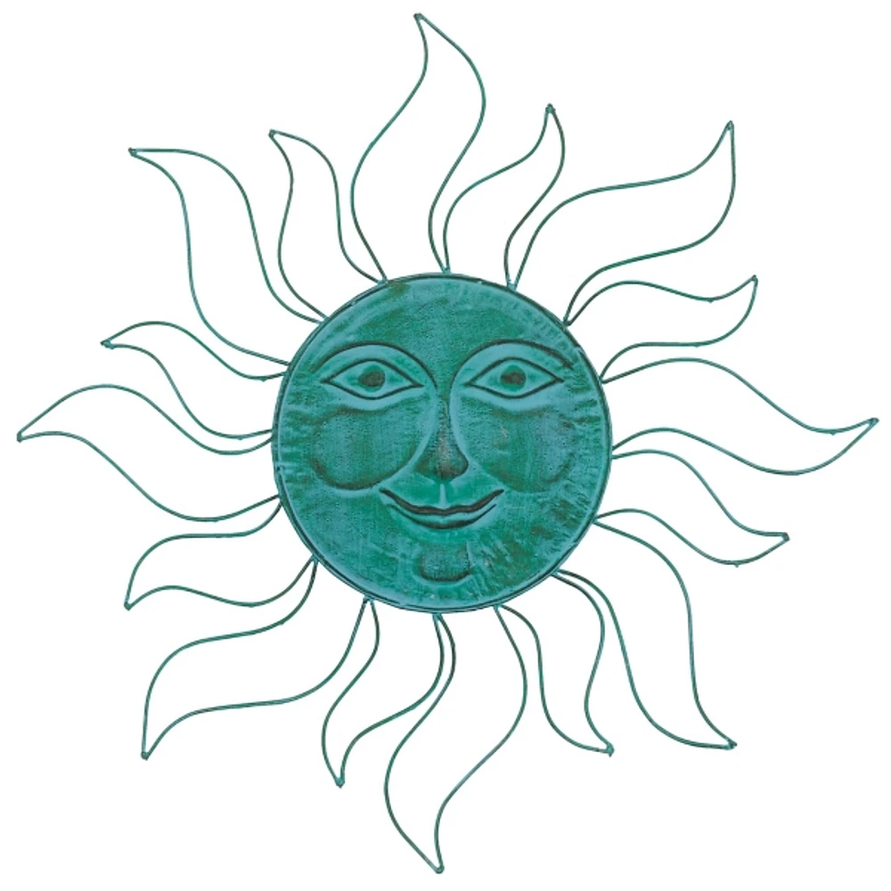 Teal Metal Sun Face Wall Plaque