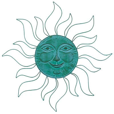 Teal Metal Sun Face Wall Plaque