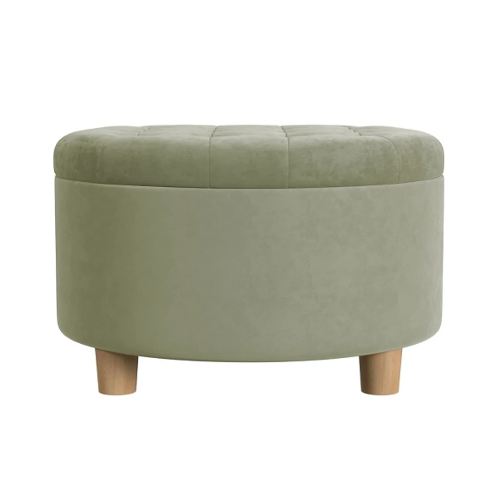 Sage Green Round Velvet Tufted Storage Ottoman