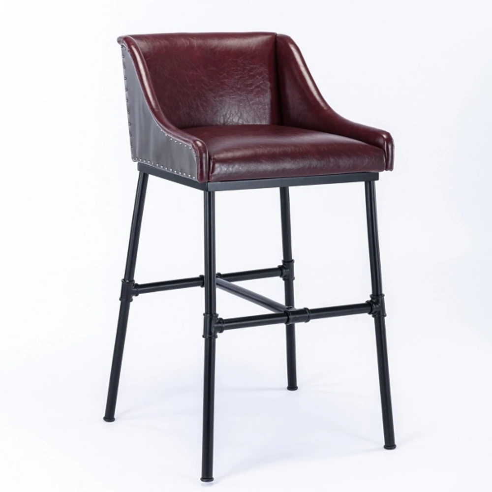 Burgundy Faux Leather Parlor Bar Stool