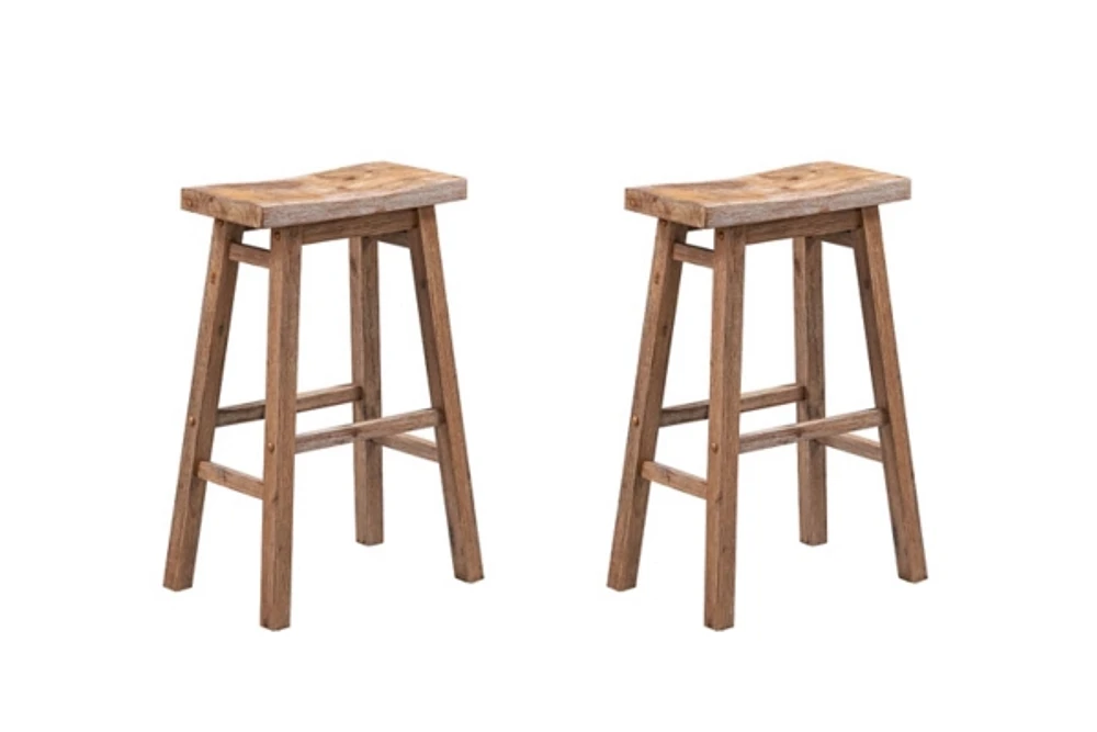 Acacia Barnwood Saddle Bar Stools, Set of 2