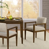 Beige Upholstered Wood Dining Chairs, Set of 2