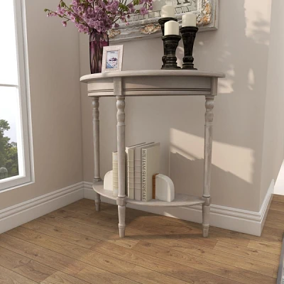 Whitewashed Wood Half Moon Console Table