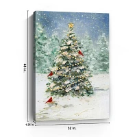 Christmas Tree with Cardinals Canvas Art Print