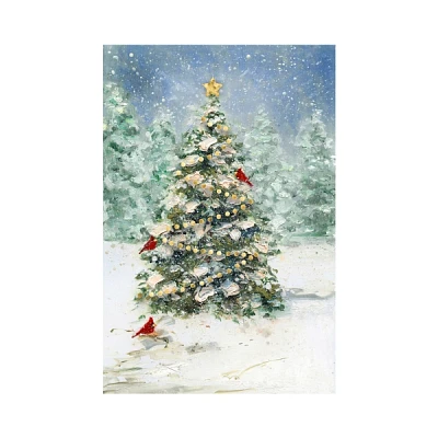 Christmas Tree with Cardinals Canvas Art Print