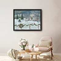 Winter Christmas Barn Framed Canvas Art Print
