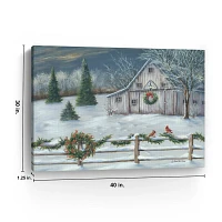 Winter Christmas Barn Canvas Art Print, 40x30 in.