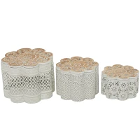 White Metal Floral Carved Boxes, Set of 3