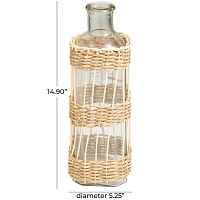 Handmade Glass and Rattan Woven Vase, 15 in.