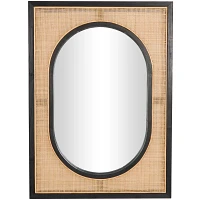 Black and Natural Rattan Wall Mirror, 30x42