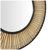 Natural Round Slatted Frame Wall Mirror