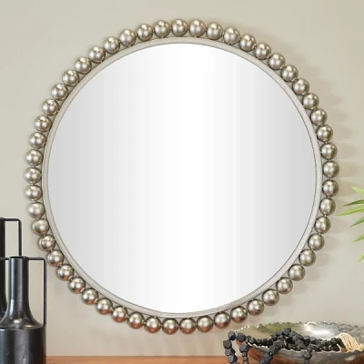 Silver Metal Round Beaded Frame Wall Mirror