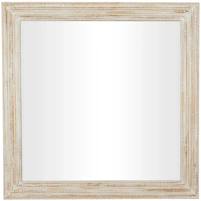 Distressed White Wood Ribbed Frame Wall Mirror