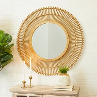 Bamboo Round Sunburst Frame Wall Mirror