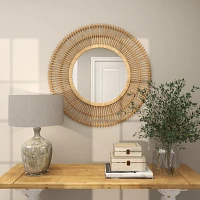 Bamboo Round Sunburst Frame Wall Mirror