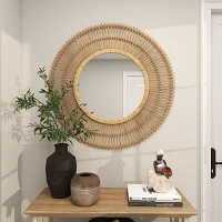 Bamboo Round Sunburst Frame Wall Mirror