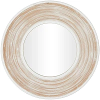 Distressed White Wood Round Frame Wall Mirror