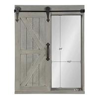 Gray Wood Barn Door Wall Cabinet with Mirror