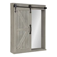 Gray Wood Barn Door Wall Cabinet with Mirror