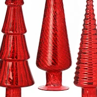 Red Mercury Glass Christmas Trees, Set of 3