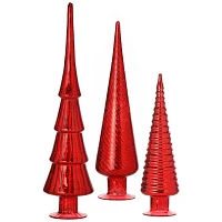 Red Mercury Glass Christmas Trees, Set of 3