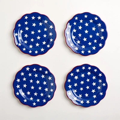 Blue Scalloped Stars Appetizer Plates, Set of 4