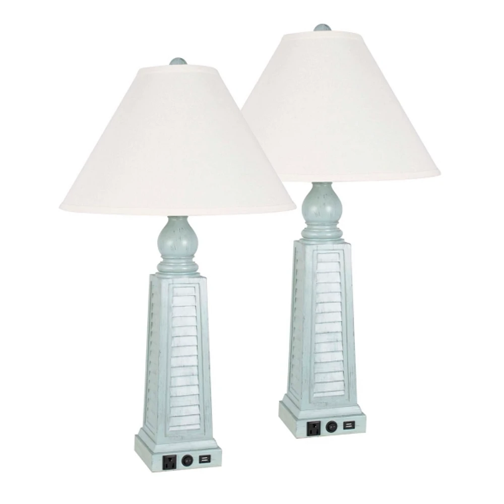 Light Blue Shutter USB Table Lamps, Set of 2