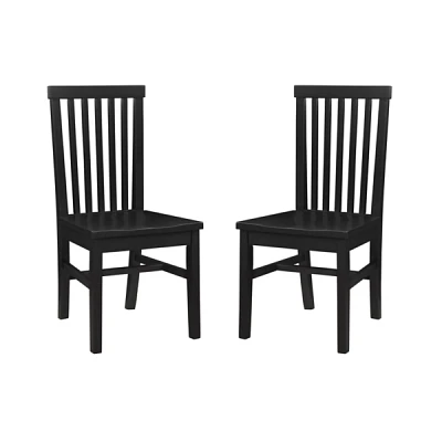 Black Wood Slatted Back Dining Chairs, Set of 2