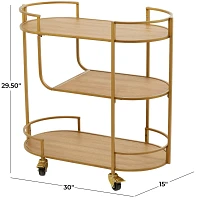 Natural Wood & Gold Metal 3-Tier Bar Cart