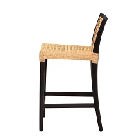 Mahogany Wood and Rattan Counter Stool