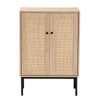 Modern Natural Wood Rattan Cabinet