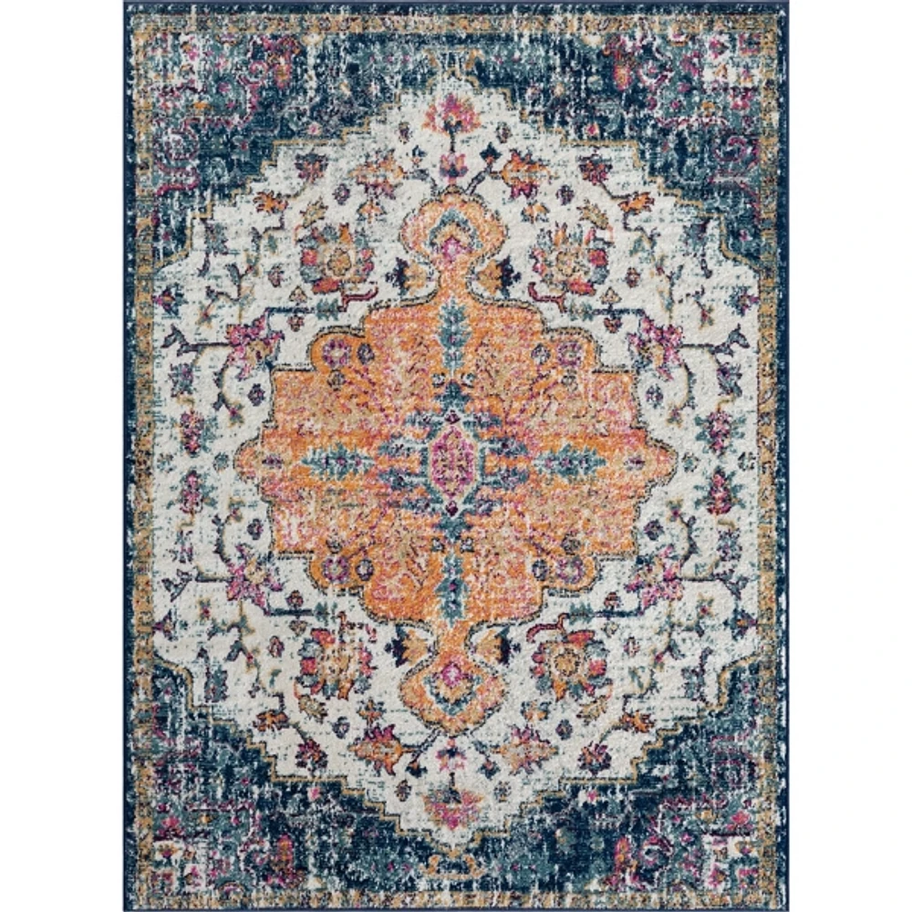 Blue & Orange Boho Medallion Area Rug, 8x10