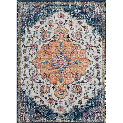 Blue & Orange Boho Medallion Area Rug, 8x10