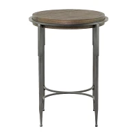 Gray Metal & Wood Round Accent Table