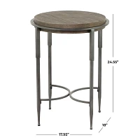 Gray Metal & Wood Round Accent Table