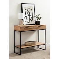 Natural Wood Black Metal Console Table