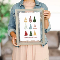 Merry Christmas Colorful Trees Framed Art Print